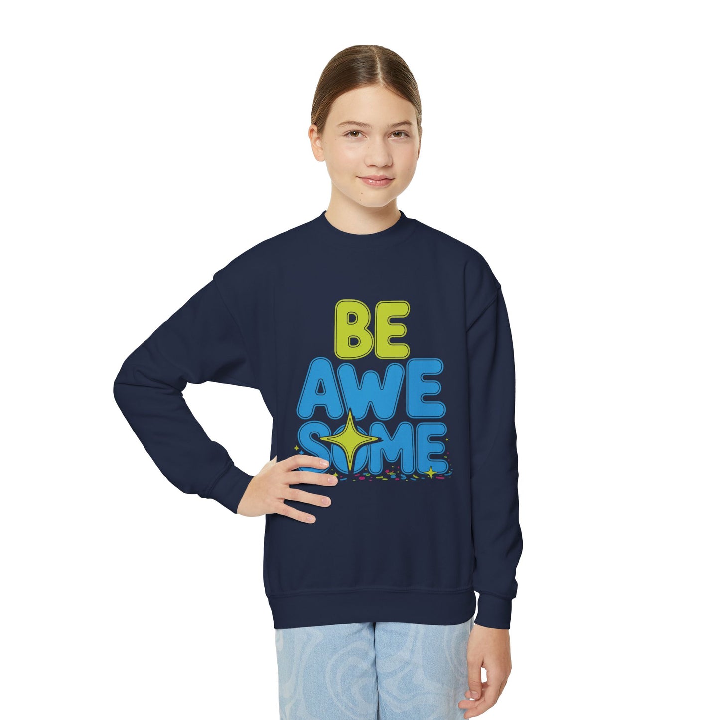 Be Awesome Youth Crewneck Sweatshirt — Positive Kids Graphic Pullover TEEZOCA