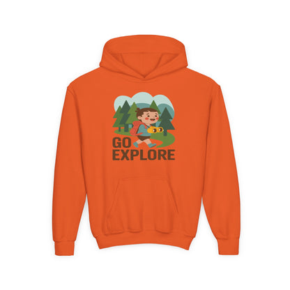 Youth Hoodie – "Go Explore" Camping Adventure Kid Sweatshirt TEEZOCA