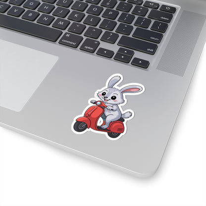 TEEZOCA cute bunny riding red scooter sticker