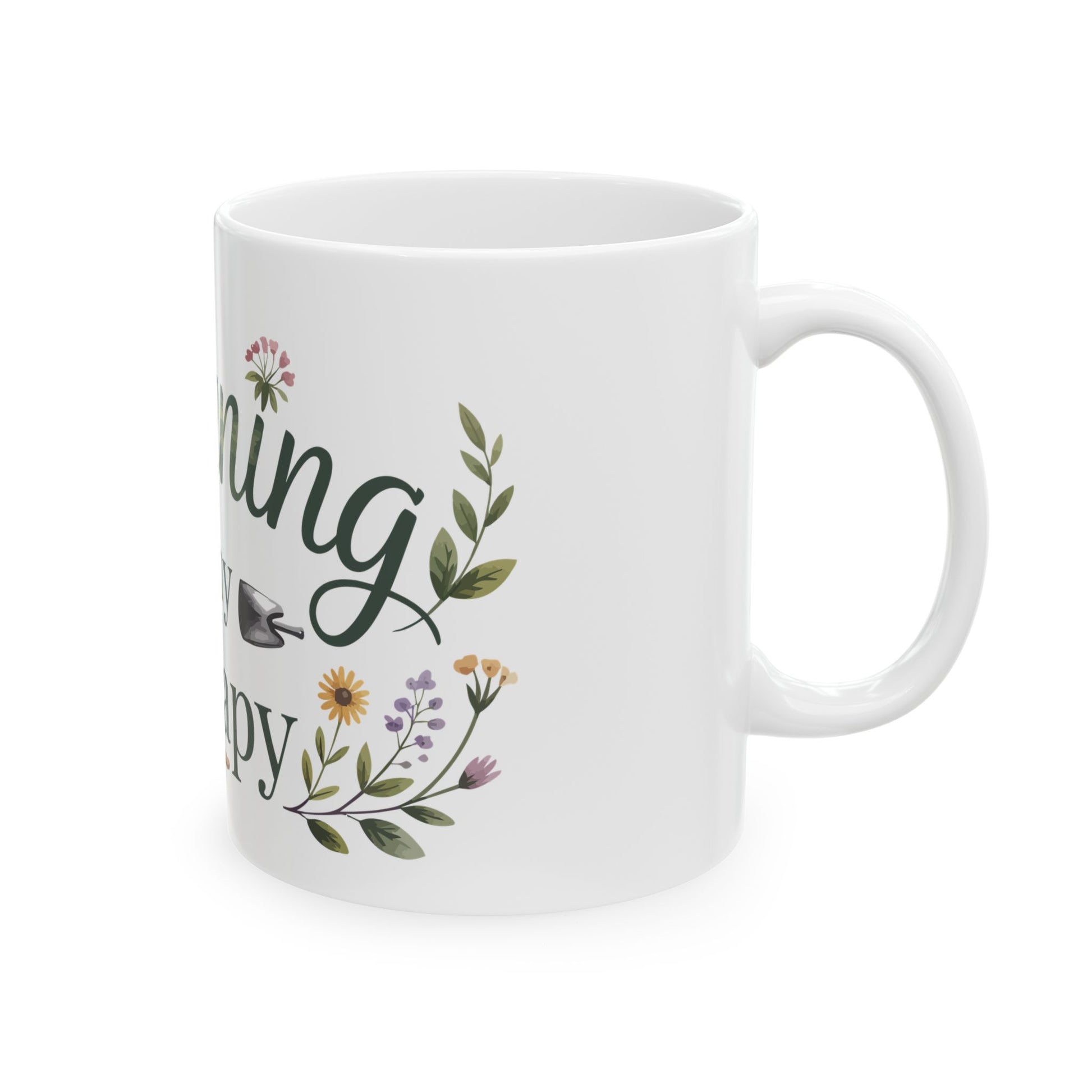 TEEZOCA coffee mug with Gardening Is My Therapy nature-inspired floral artwork