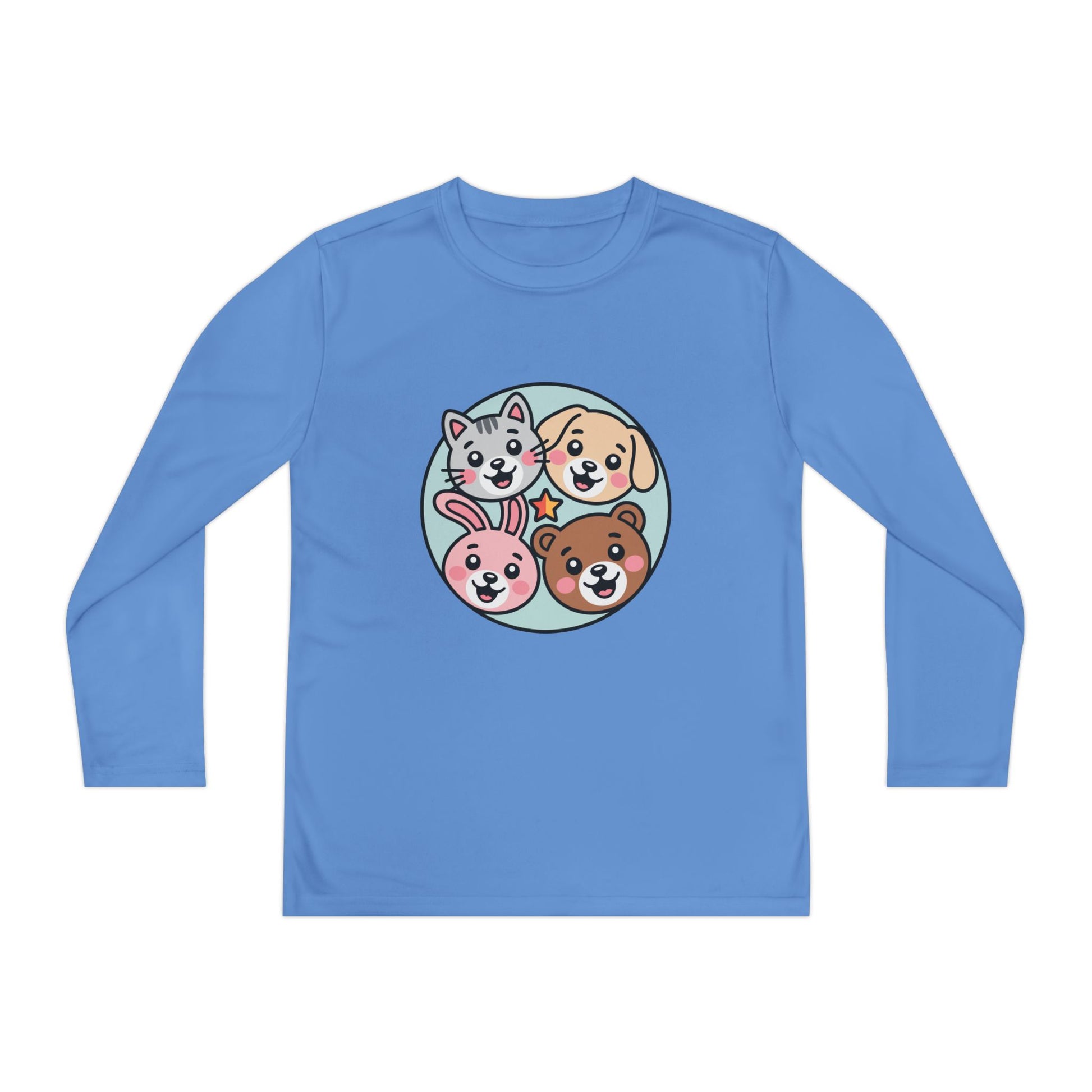 Kids Long Sleeve Tee — Cute Animal Friends Circle (Dog, Cat, Bunny, Bear) TEEZOCA
