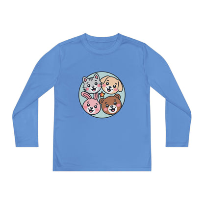 Kids Long Sleeve Tee — Cute Animal Friends Circle (Dog, Cat, Bunny, Bear) TEEZOCA