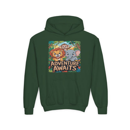 Kids' Hoodie — "Adventure Awaits" Safari Animal Graphic TEEZOCA