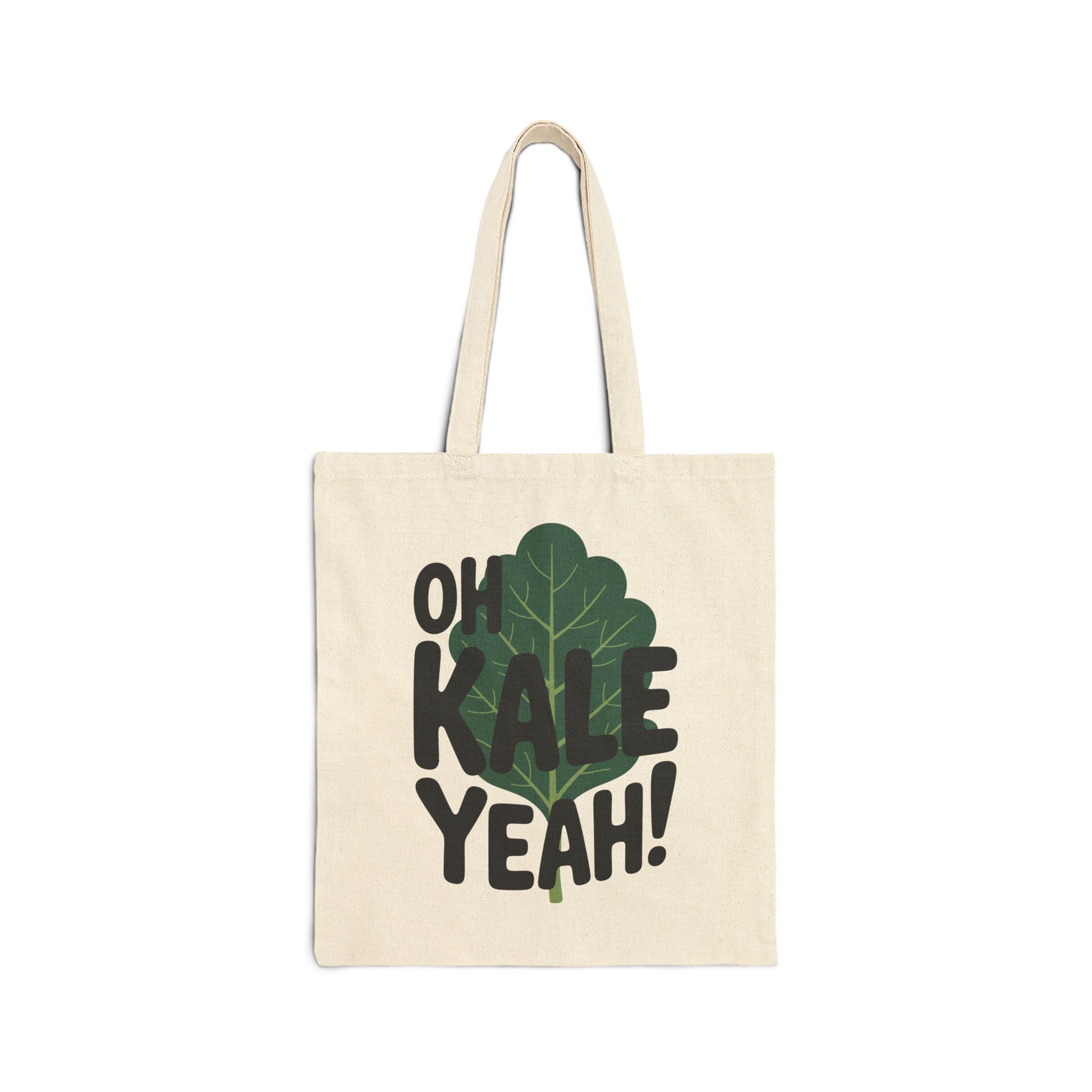 TEEZOCA tote bag with Oh Kale Yeah typography and green leaf illustration