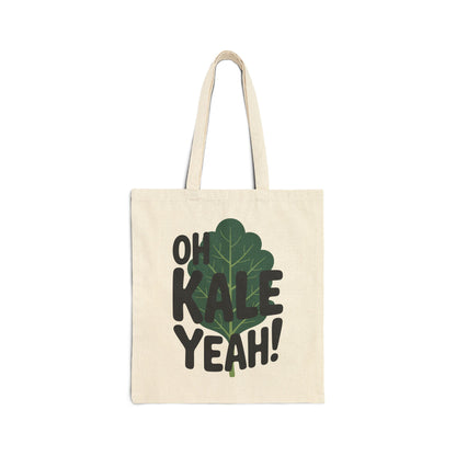 TEEZOCA tote bag with Oh Kale Yeah typography and green leaf illustration