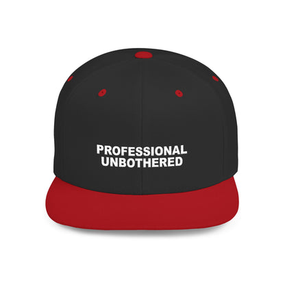 Black and red cap with 'PROFESSIONAL UNBOtherED' text on a white background