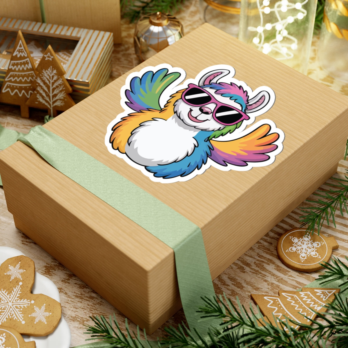 TEEZOCA cute rainbow llama sunglasses sticker joyful illustration