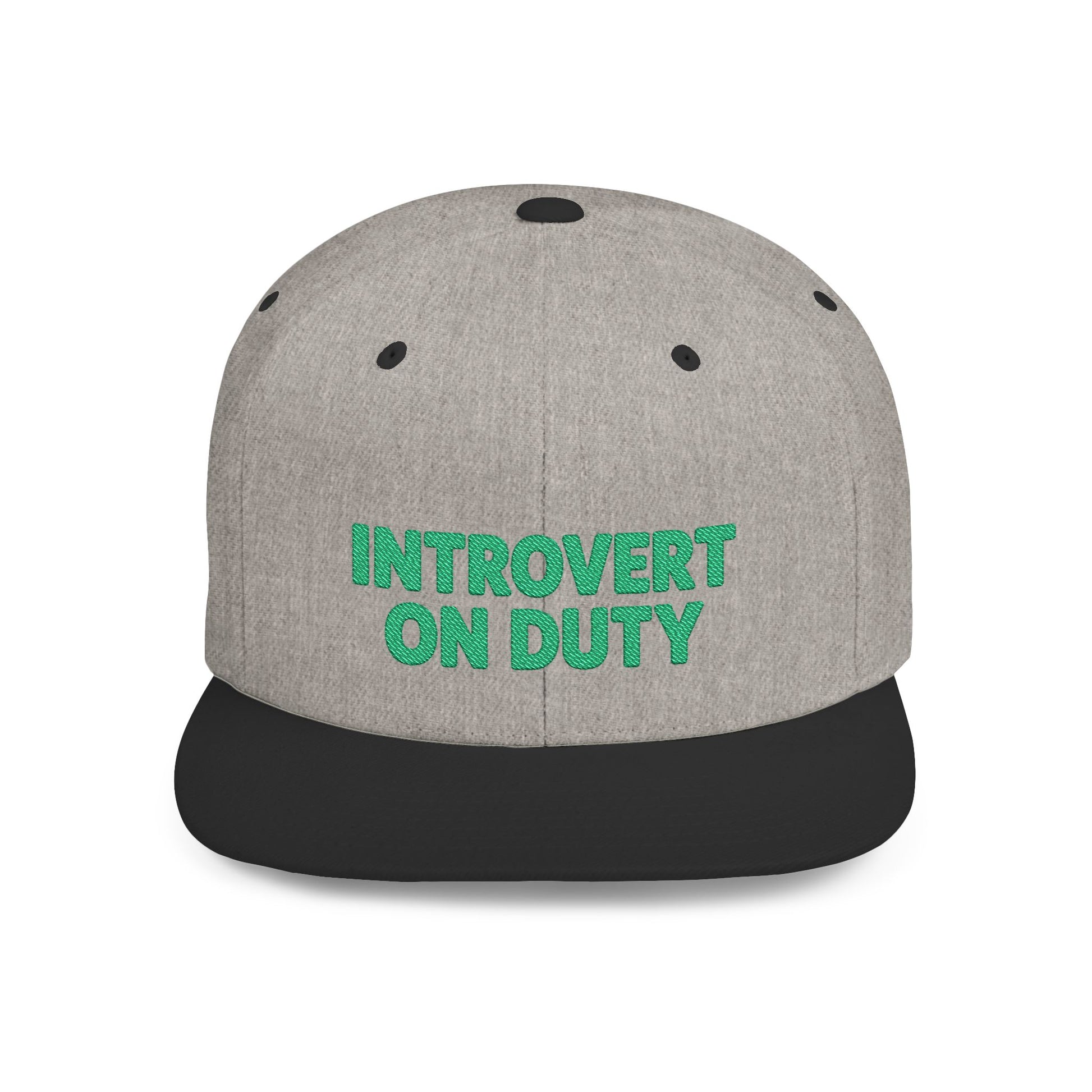 Gray cap with 'Introvert On Duty' text on a white background