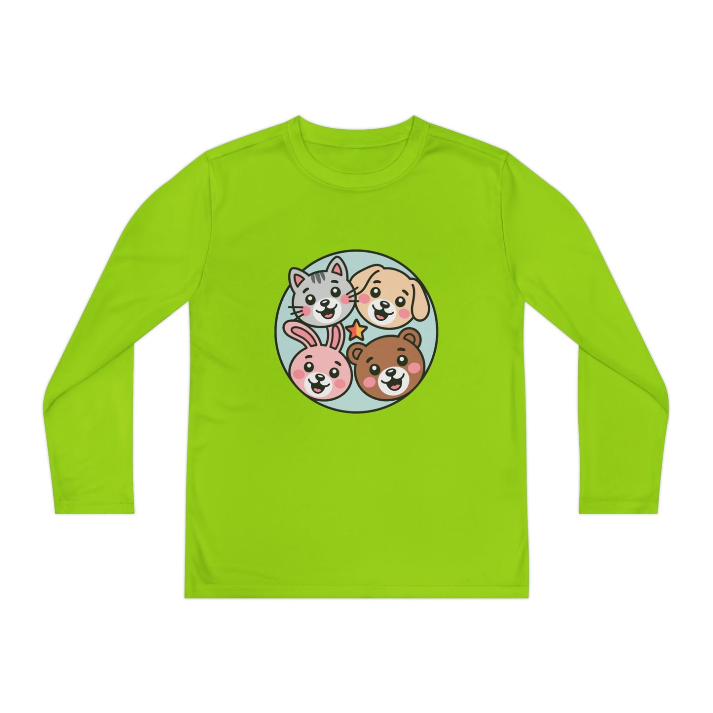 Kids Long Sleeve Tee — Cute Animal Friends Circle (Dog, Cat, Bunny, Bear) TEEZOCA