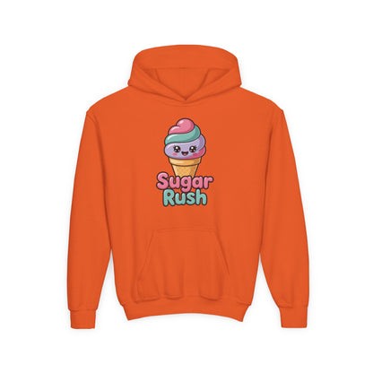 Youth hoodie with adorable ice cream cone and Sugar Rush text TEEZOCA