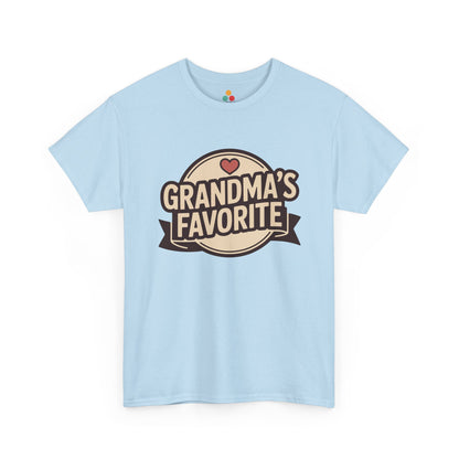 TEEZOCA light blue “Grandma’s Favorite” cute grandchild shirt displayed flat.