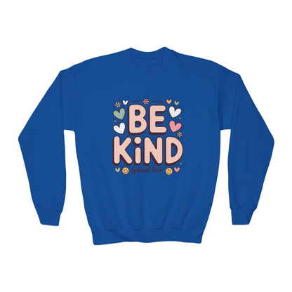 Be Kind Youth Crewneck Sweatshirt — Cute Heart Graphic, Spread Love Kids Sweater TEEZOCA