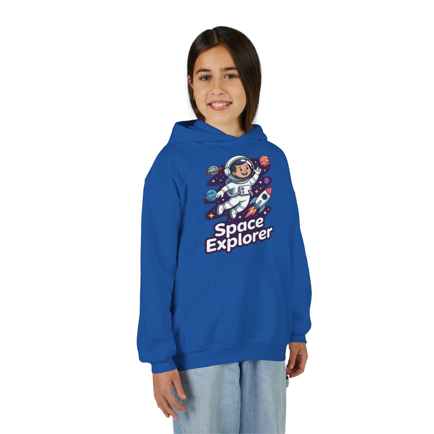 Children’s DTG hoodie with space explorer astronaut illustration TEEZOCA