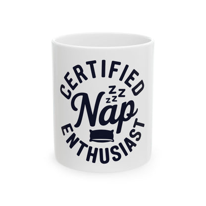 TEEZOCA ceramic mug with Certified Nap Enthusiast sleep lover design