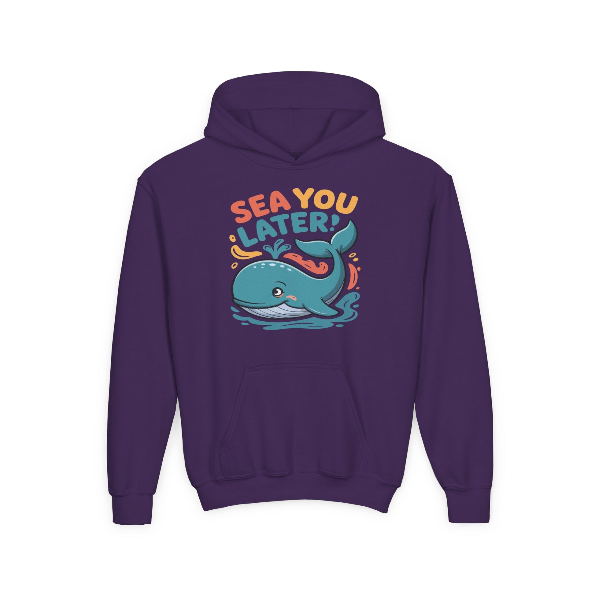 Youth DTG hoodie with a smiling cartoon whale and playful sea illustration TEEZOCA