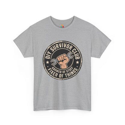 Teezoca Funyy Dad Gift Gray t-shirt with 'DIY Survivor Club' graphic on a white background