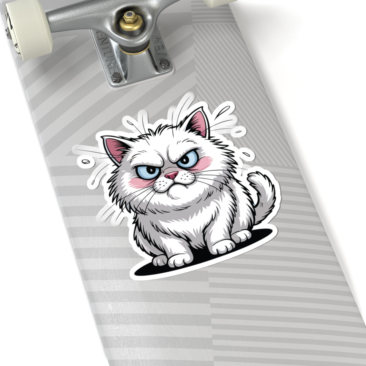 TEEZOCA grumpy white cat cartoon sticker with angry expression