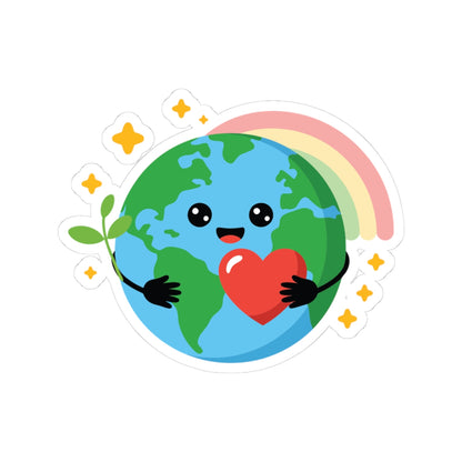 TEEZOCA cute earth hugging heart sticker rainbow eco friendly design