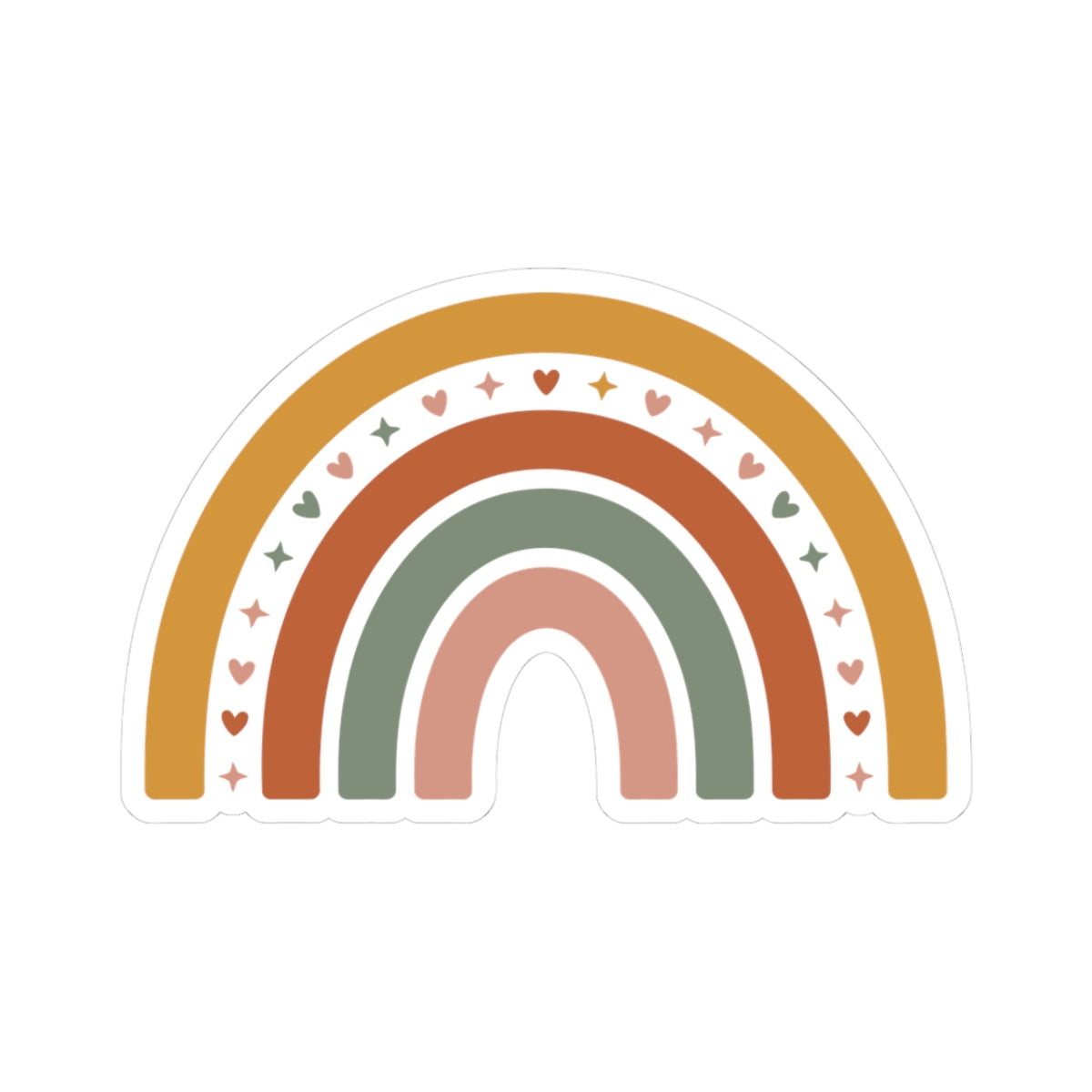 TEEZOCA boho rainbow hearts sticker with earthy tones and minimalist design
