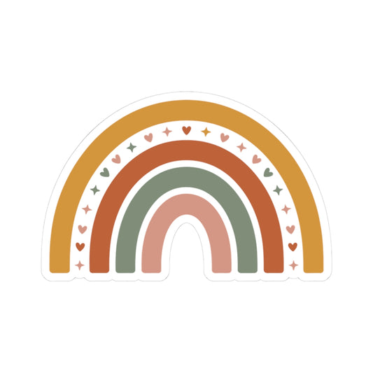 TEEZOCA boho rainbow hearts sticker with earthy tones and minimalist design