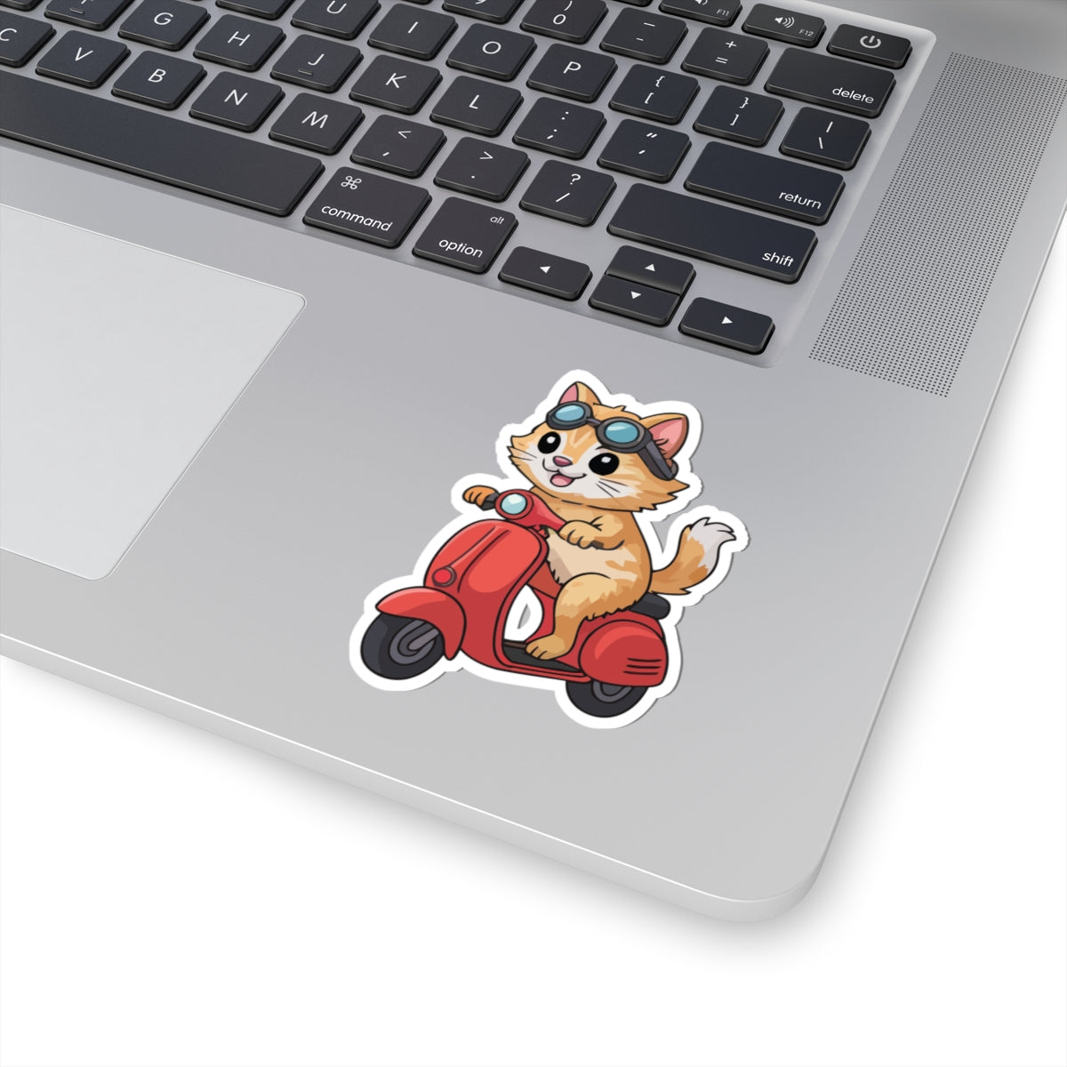 TEEZOCA funny cat riding scooter sticker with goggles