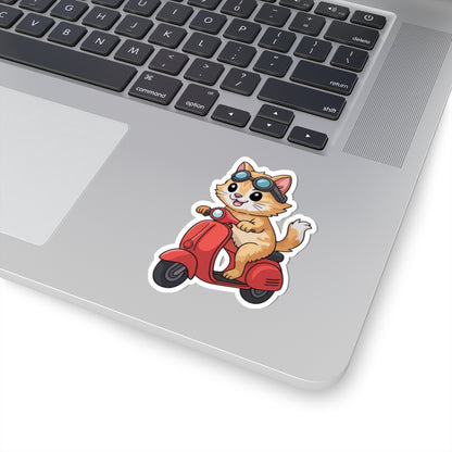 TEEZOCA funny cat riding scooter sticker with goggles