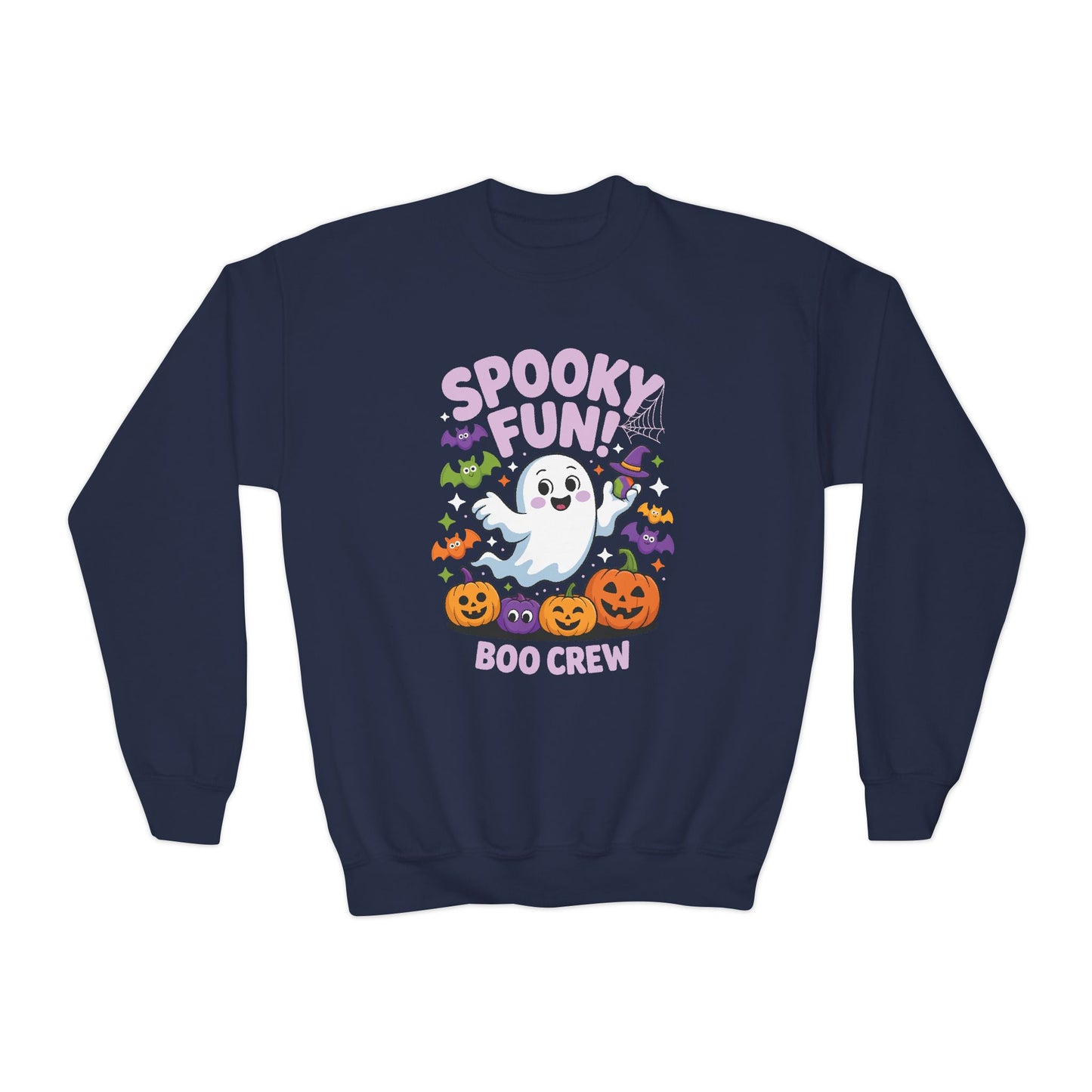 Youth Crewneck Sweatshirt - "Spooky Fun Boo Crew" Halloween Ghost Pumpkin Kids Sweatshirt TEEZOCA