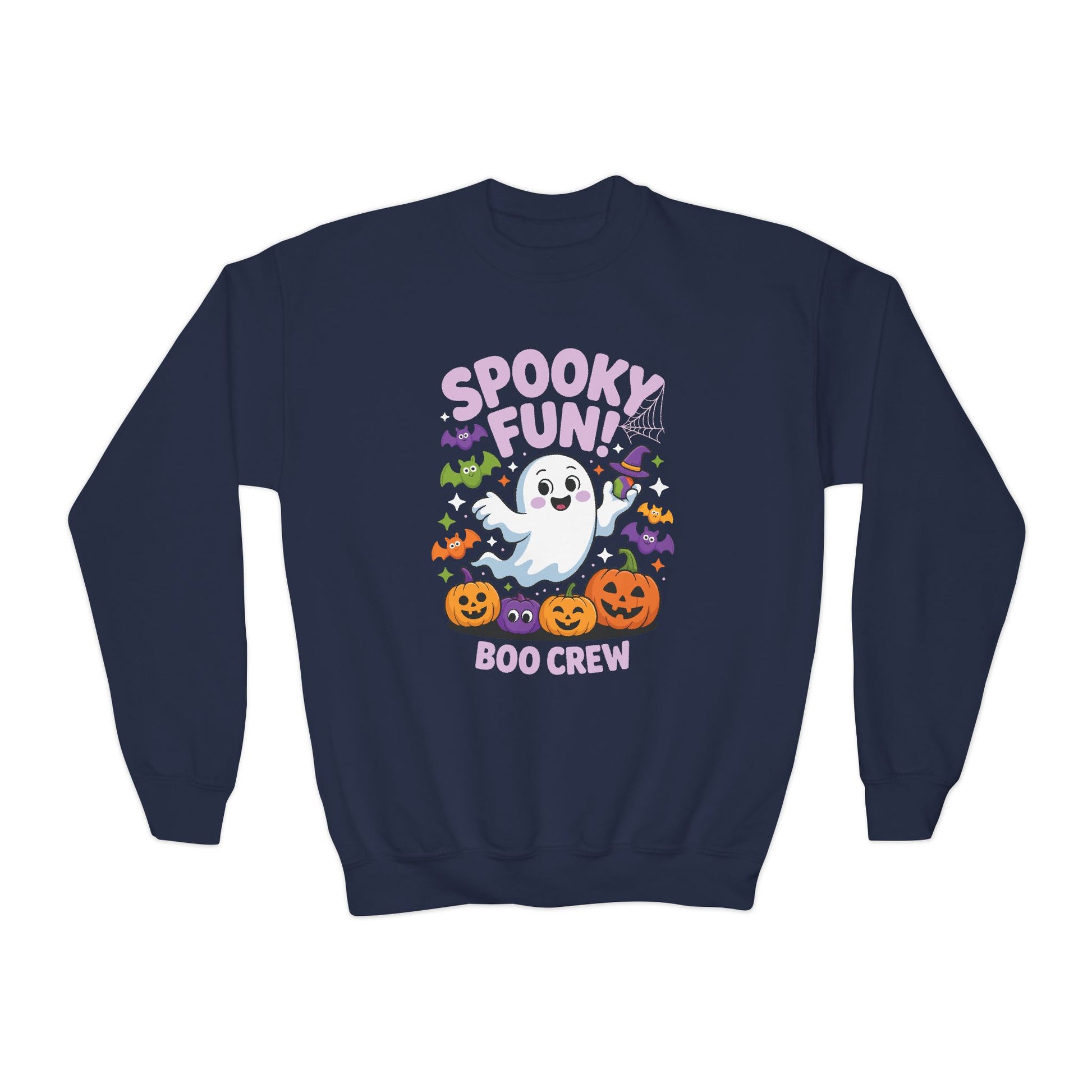 Youth Crewneck Sweatshirt - "Spooky Fun Boo Crew" Halloween Ghost Pumpkin Kids Sweatshirt TEEZOCA