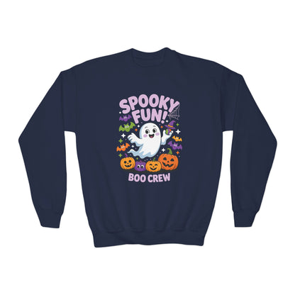 Youth Crewneck Sweatshirt - "Spooky Fun Boo Crew" Halloween Ghost Pumpkin Kids Sweatshirt TEEZOCA