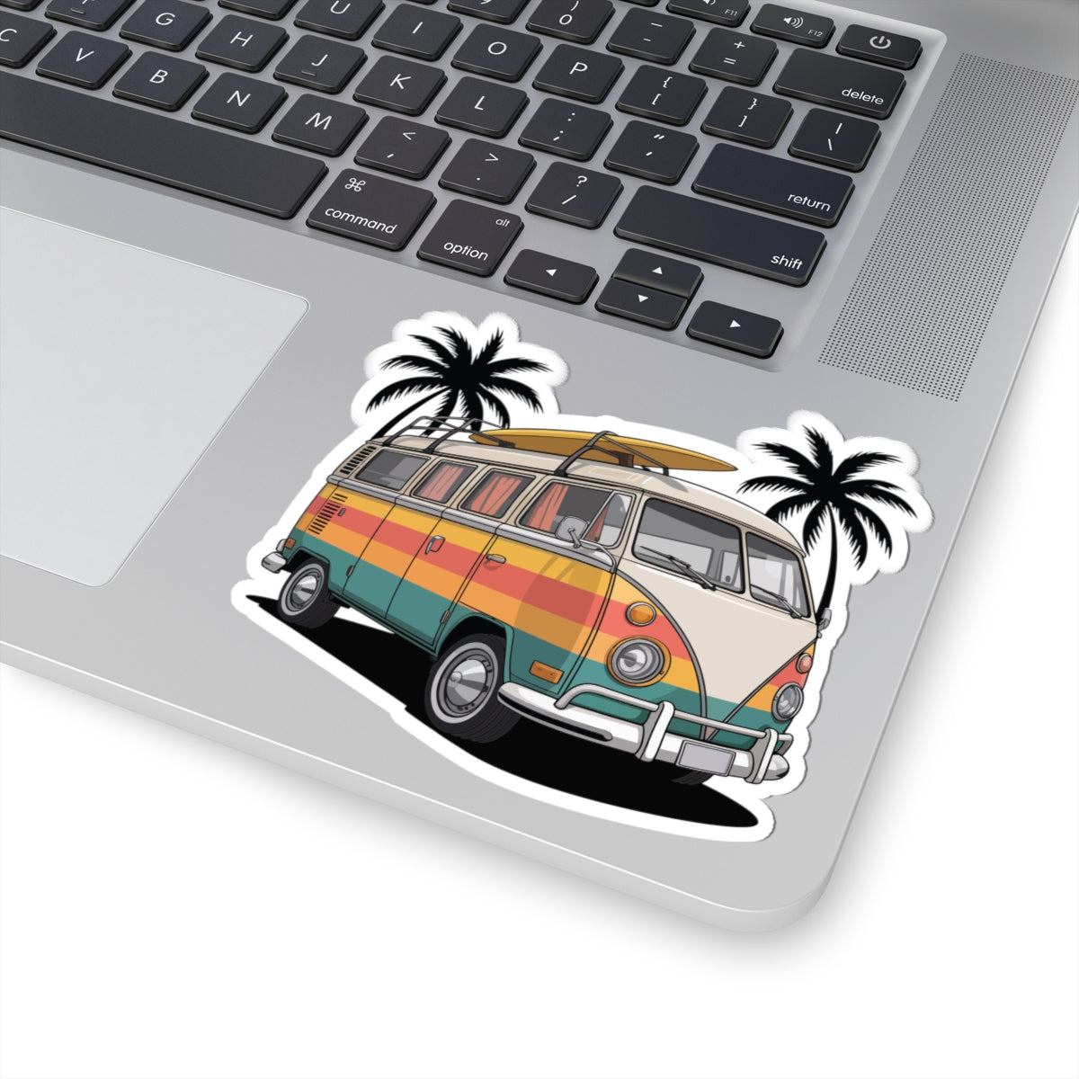 TEEZOCA retro surf van sticker vintage camper with surfboard and palm trees