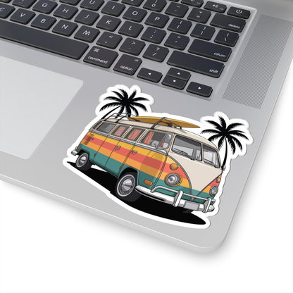 TEEZOCA retro surf van sticker vintage camper with surfboard and palm trees