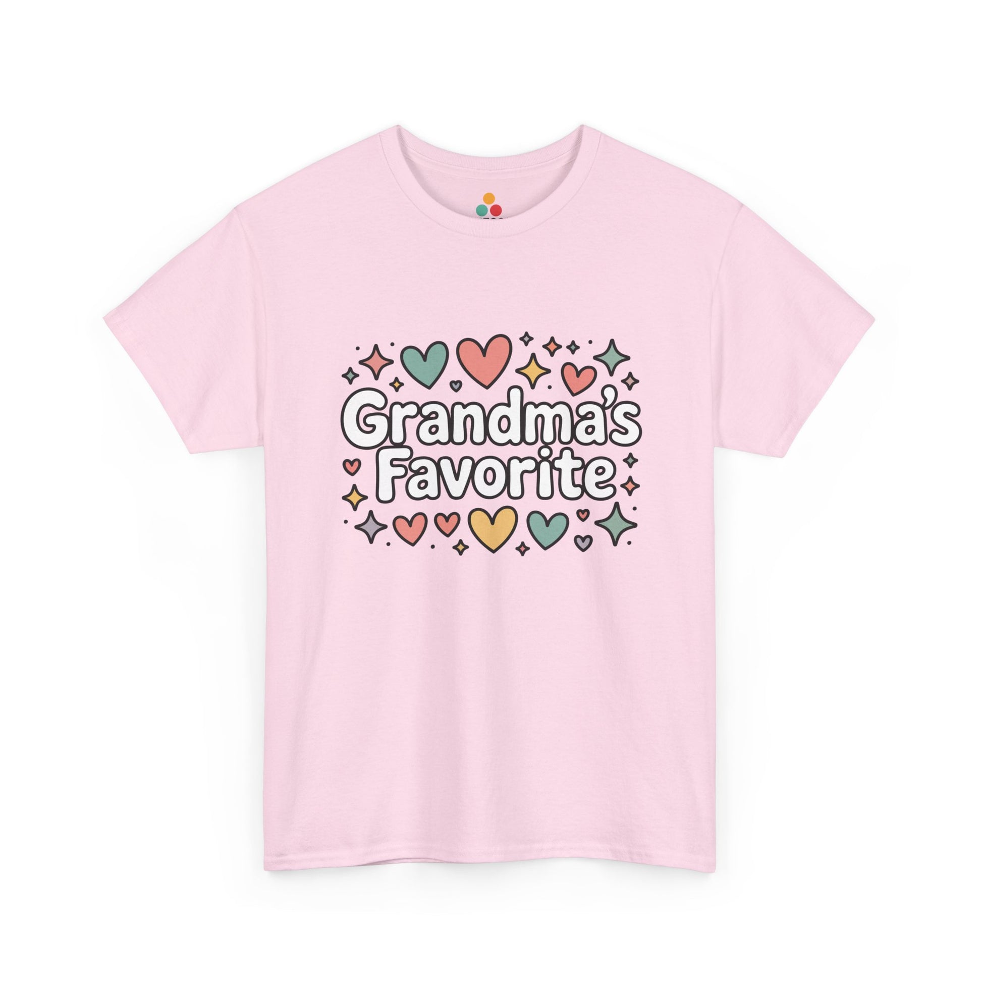 TEEZOCA pink “Grandma’s Favorite” adorable hearts graphic tee shown flat.