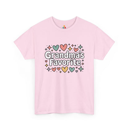 TEEZOCA pink “Grandma’s Favorite” adorable hearts graphic tee shown flat.