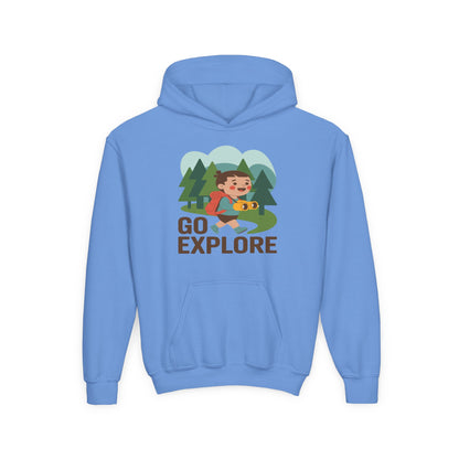 Youth Hoodie – "Go Explore" Camping Adventure Kid Sweatshirt TEEZOCA