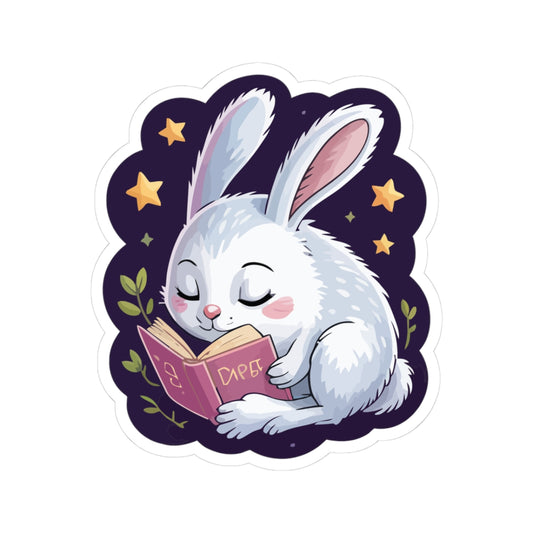TEEZOCA cute reading bunny sticker with cozy night stars