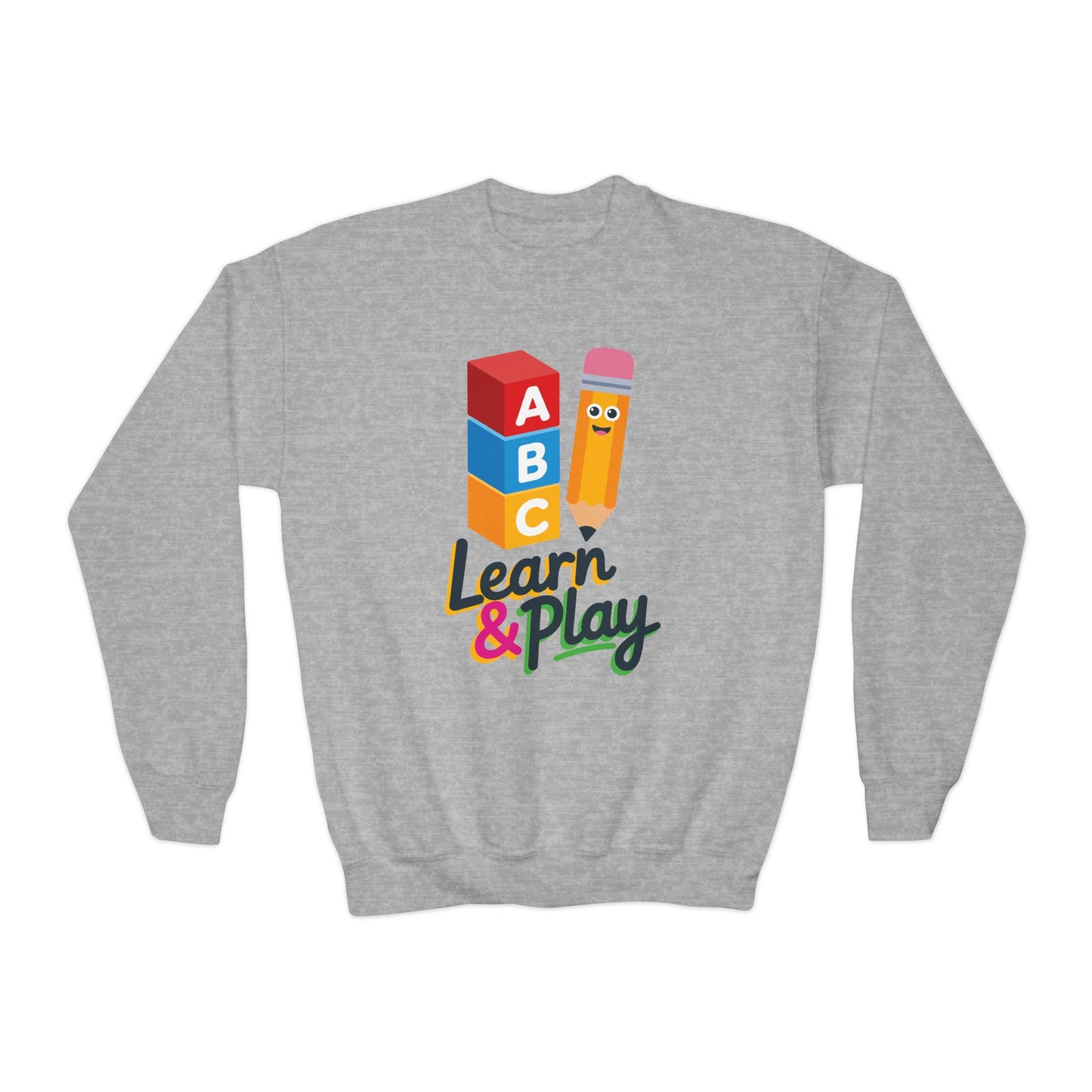 Kids 'Learn & Play' Crewneck Sweatshirt — ABC Blocks & Pencil Preschool Tee TEEZOCA