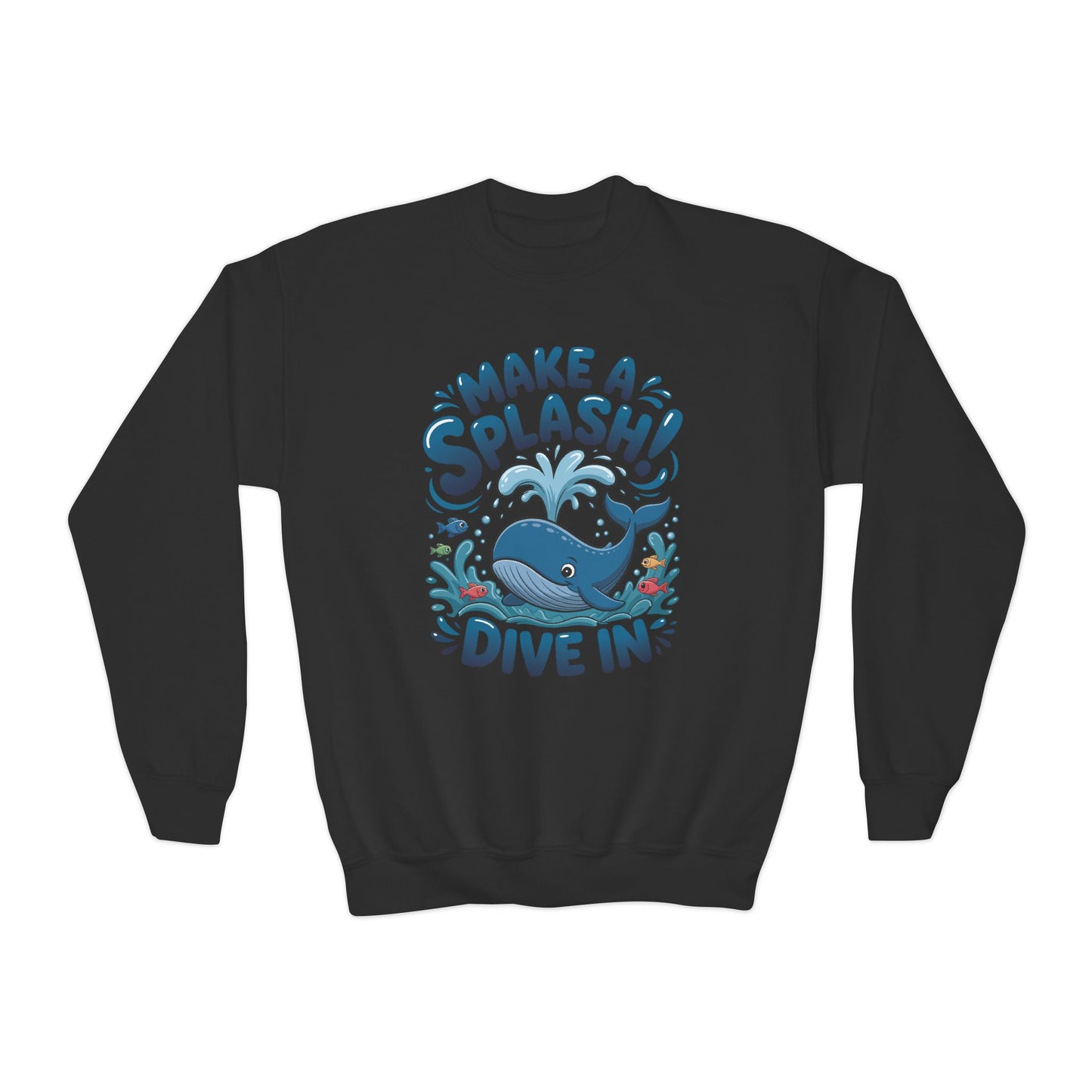Youth Crewneck Sweatshirt - "Make a Splash! Dive In" Whale Graphic TEEZOCA