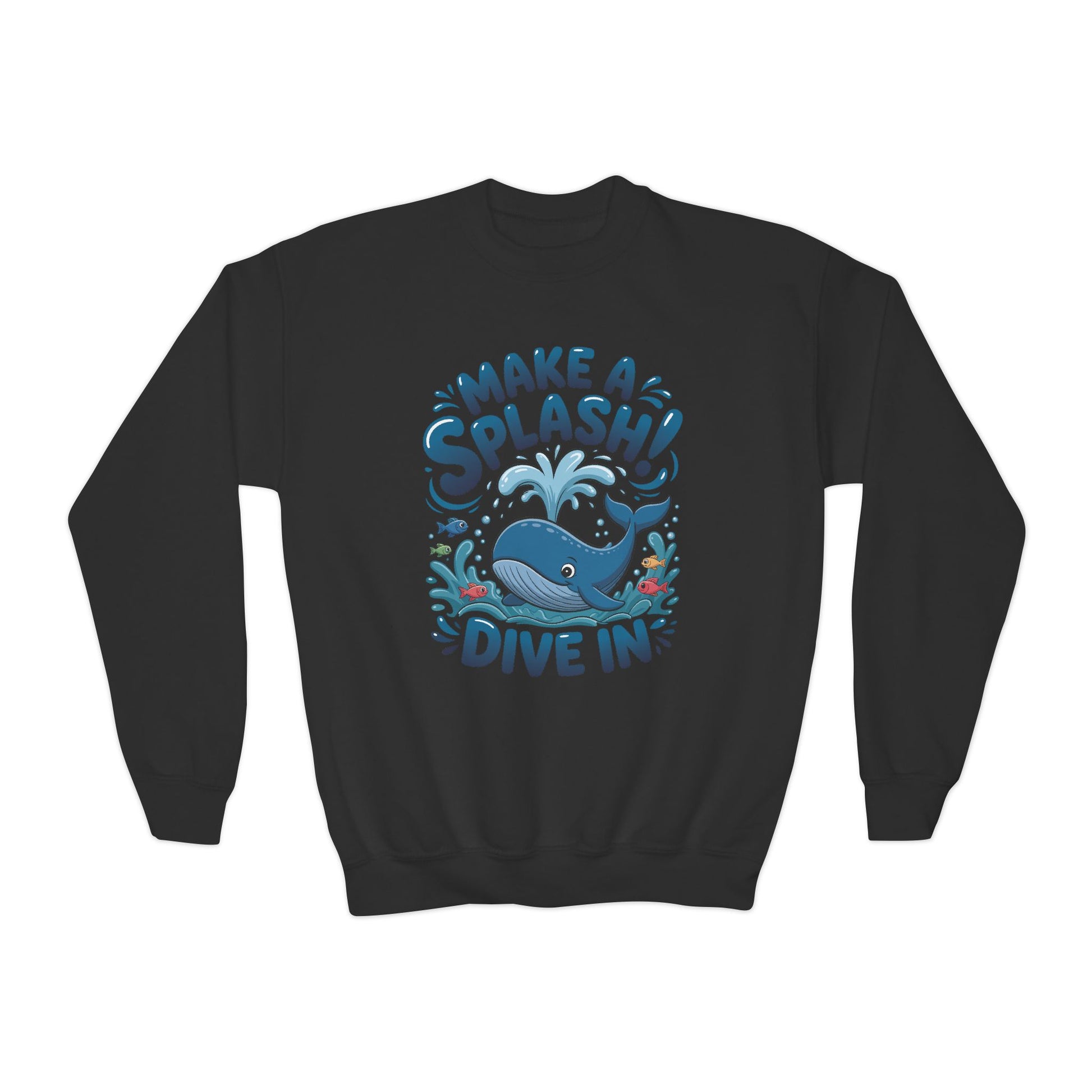 Youth Crewneck Sweatshirt - "Make a Splash! Dive In" Whale Graphic TEEZOCA