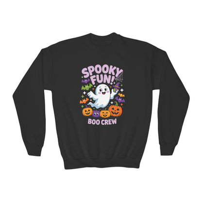 Youth Crewneck Sweatshirt - "Spooky Fun Boo Crew" Halloween Ghost Pumpkin Kids Sweatshirt TEEZOCA