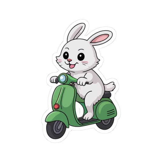 TEEZOCA cute bunny riding green scooter sticker