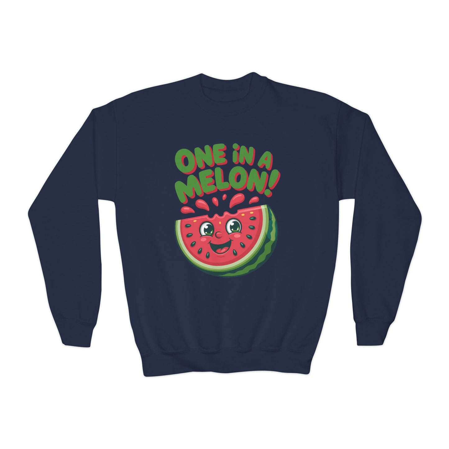 Youth Crewneck Sweatshirt — "One in a Melon" Cute Watermelon Graphic TEEZOCA