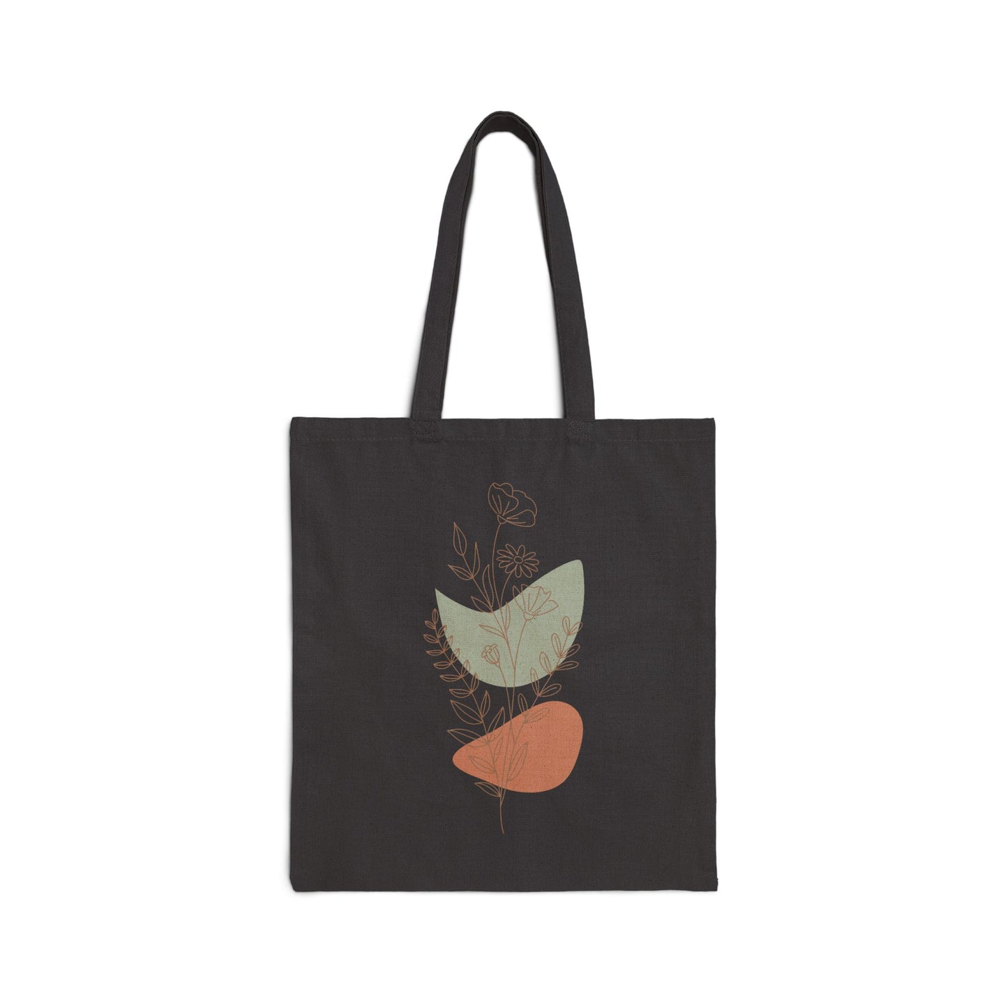 TEEZOCA tote bag with minimal botanical line art and abstract shapes