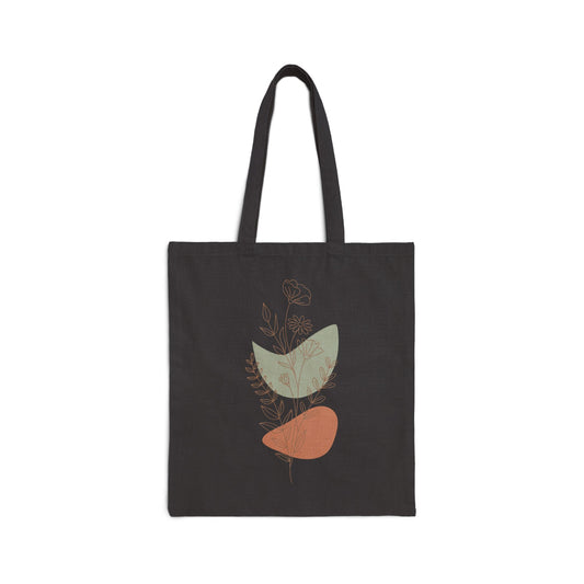 TEEZOCA tote bag with minimal botanical line art and abstract shapes