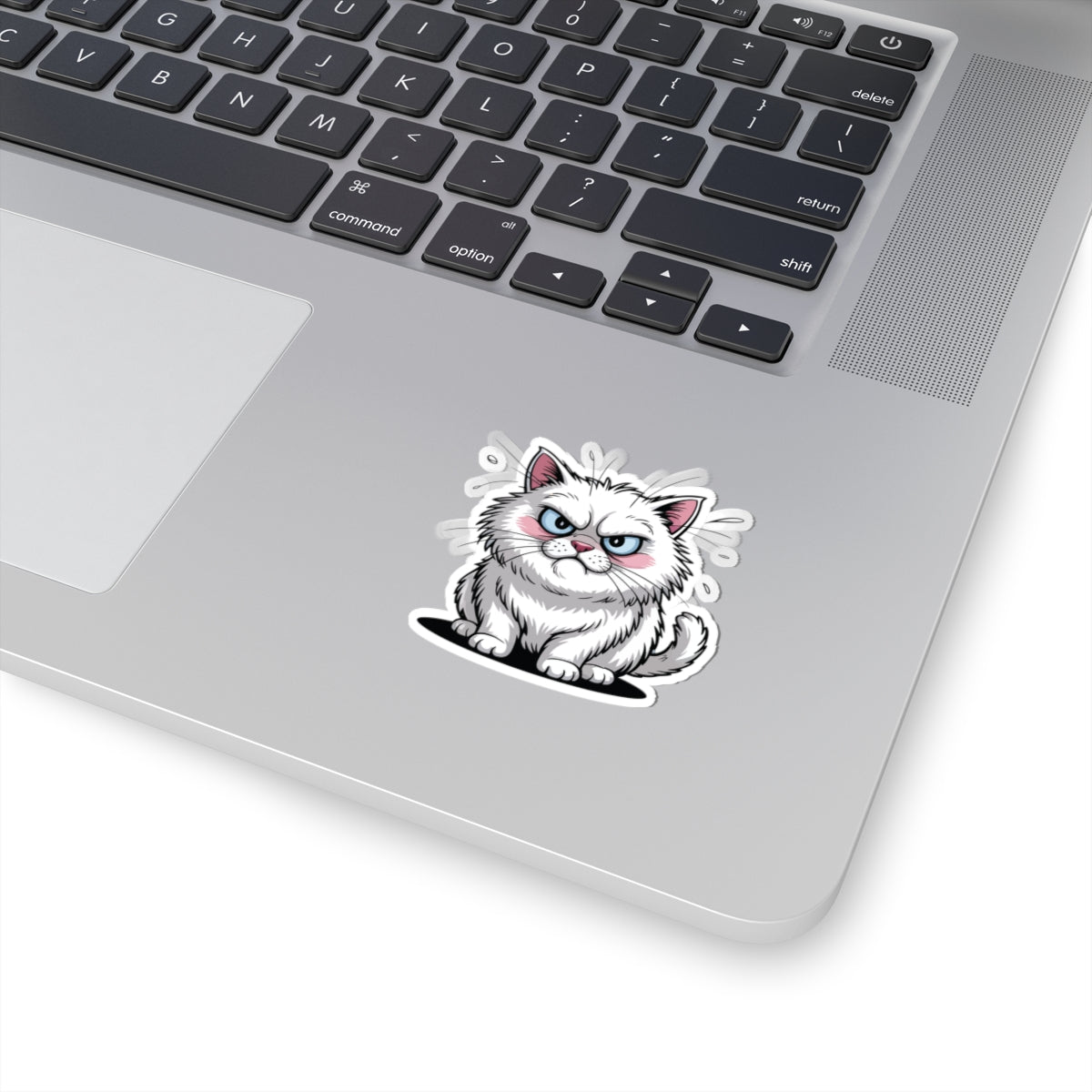TEEZOCA angry cute white cat illustration sticker
