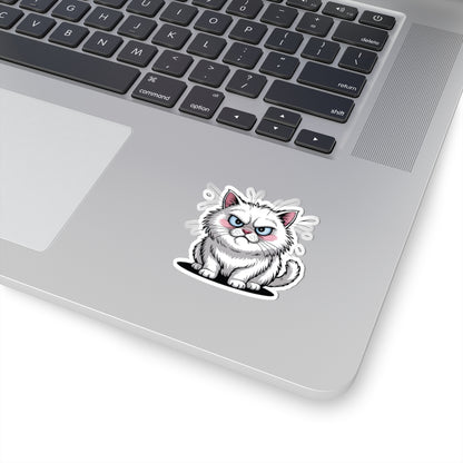 TEEZOCA angry cute white cat illustration sticker