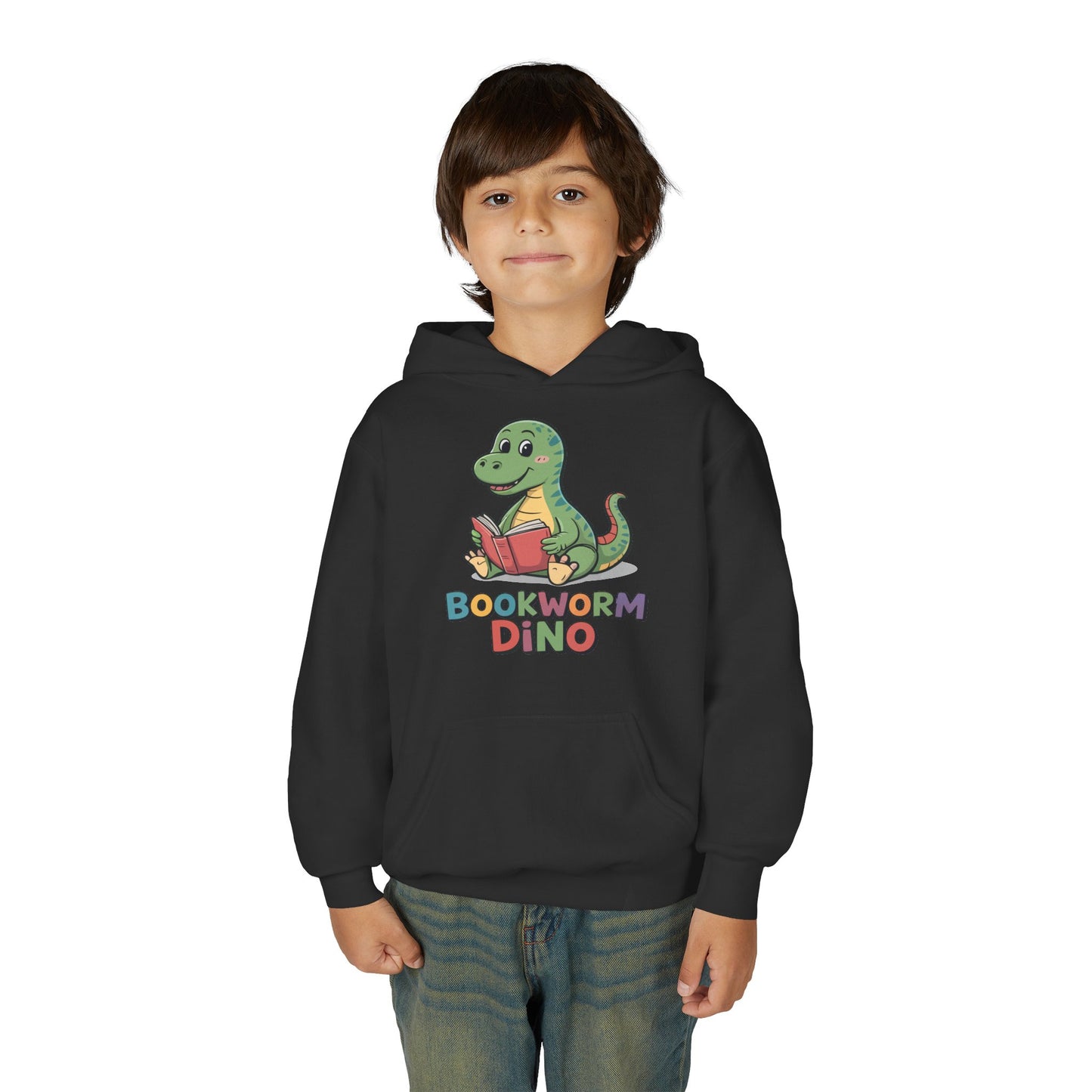 Bookworm Dino Hoodie — Cute Kids Dinosaur Reading Sweatshirt TEEZOCA