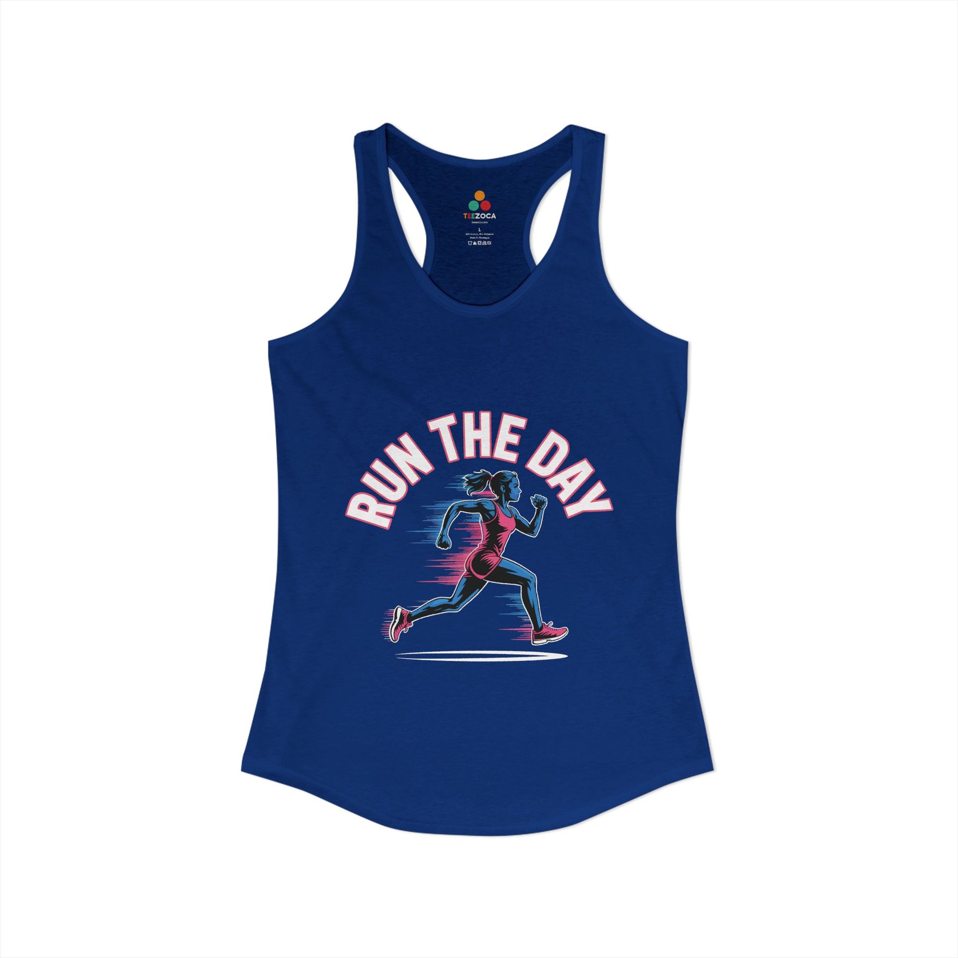 TEEZOCA women’s running tank top showcasing an energetic workout graphic for runners and gym lovers