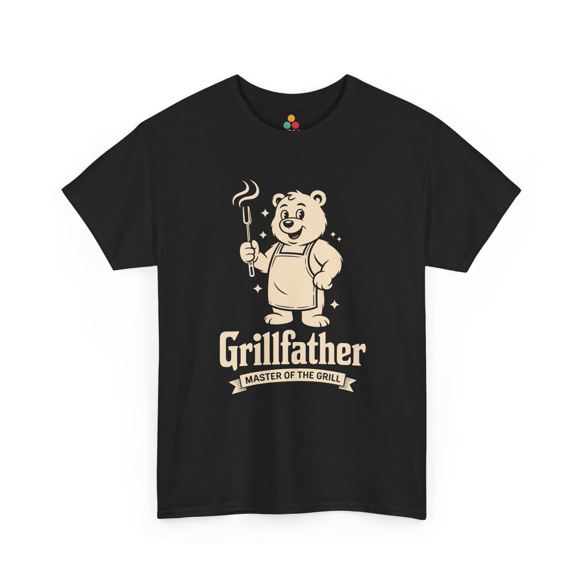 TEEZOCA black “Grillfather Master Of The Grill” bear BBQ graphic T‑shirt shown flat.