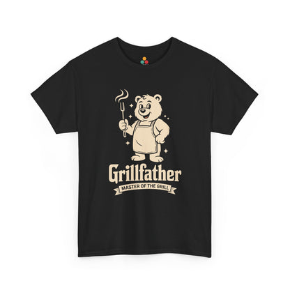 TEEZOCA black “Grillfather Master Of The Grill” bear BBQ graphic T‑shirt shown flat.
