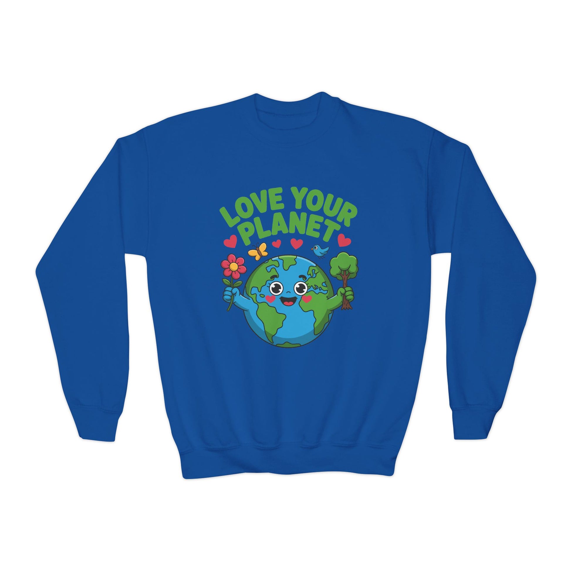 Love Your Planet Youth Sweatshirt — Cute Earth Day Eco-Friendly Kids Crewneck TEEZOCA